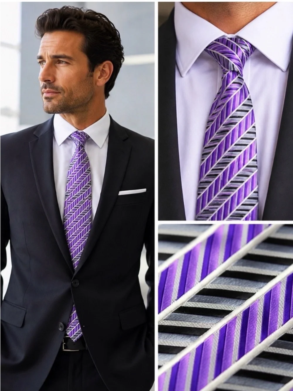 KENNETH ROBERTS Platinum Purple Printed Silk Blend Men’s Tie